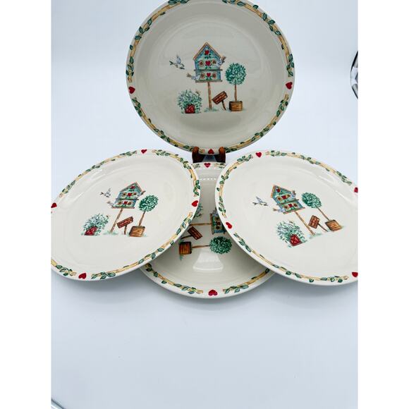 Thompson Pottery Other - Hand-Painted Birdhouse Ceramic Serving Plates - Cream and Green (Set)